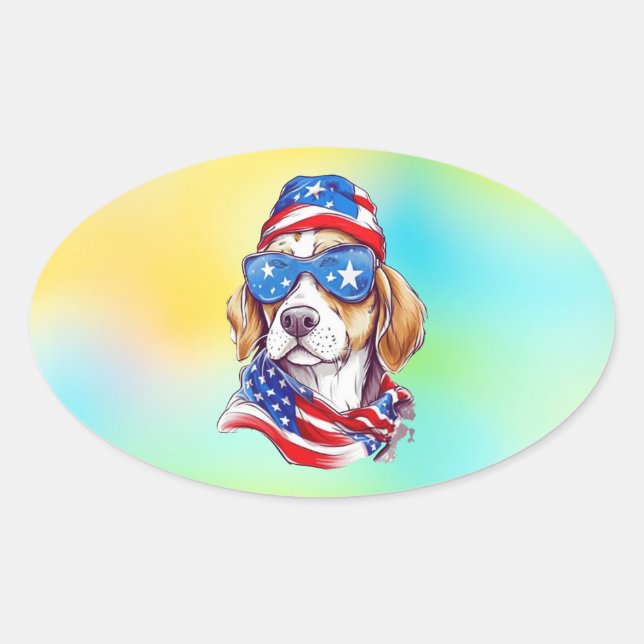 4. Juli Hund Sublimation Ovaler Aufkleber (Vorderseite)