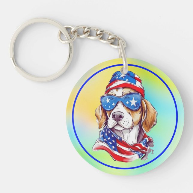 4. Juli Hund Sublimation Schlüsselanhänger (Vorderseite)