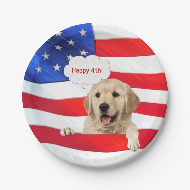 4. Juli Hund unter amerikanischer Flagge Pappteller (Vorderseite)