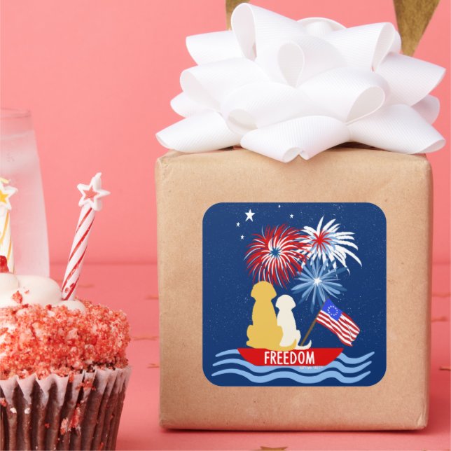 4. Juli Hunde auf Boot Fireworks Sticker Set (Party)