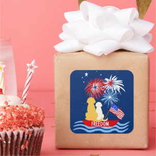 4. Juli Hunde auf Boot Fireworks Sticker Set
