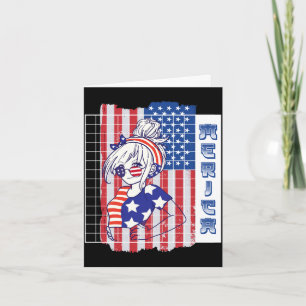 4. Juli japanisches Anime-Mädchen patriotisch amer Karte