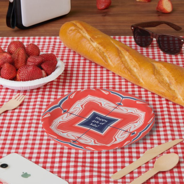 4. Juli Kaleidoskop Red White Blue Pappteller (Picknick)