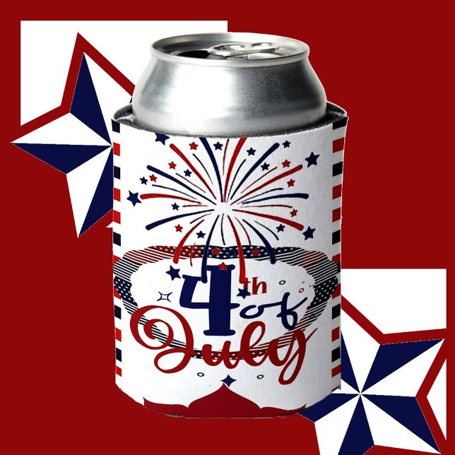 4. Juli Kalligrafie Firecracker Stars & Streifen Dosenkühler (4th Of July Calligraphy Firecracker Stars & Stripe Can Cooler)