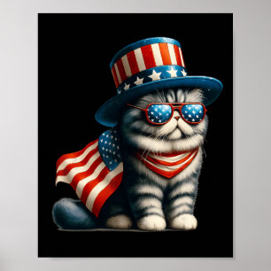 4. Juli Katze Amerikanische Flagge Katze Lover Meo Poster