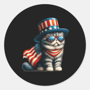 4. Juli Katze Amerikanische Flagge Katze Lover Meo Runder Aufkleber