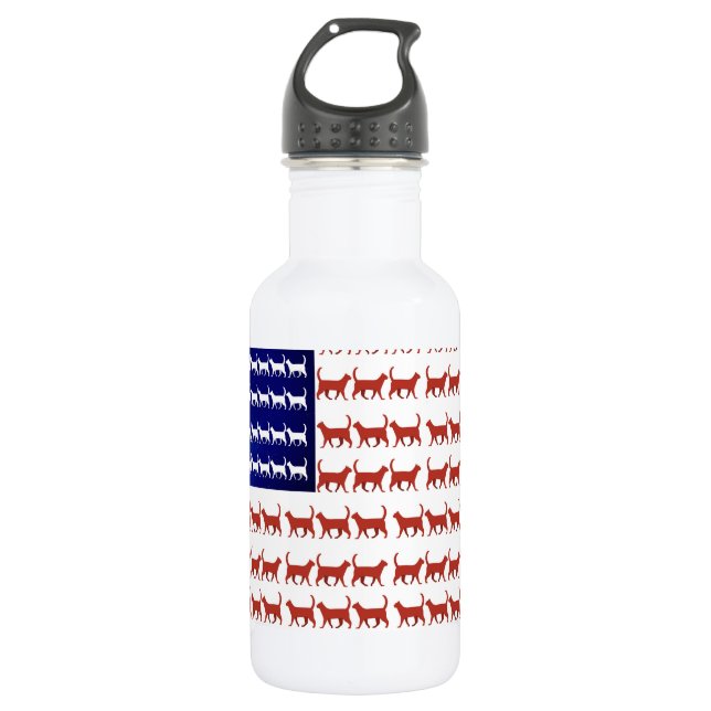 4. Juli Katzenflagge Rot Weiß und Blau Edelstahlflasche (Vorderseite)