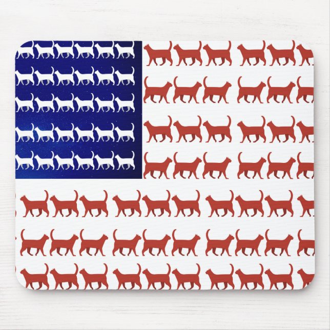 4. Juli Katzenflagge Rot Weiß und Blau Mousepad (Vorne)