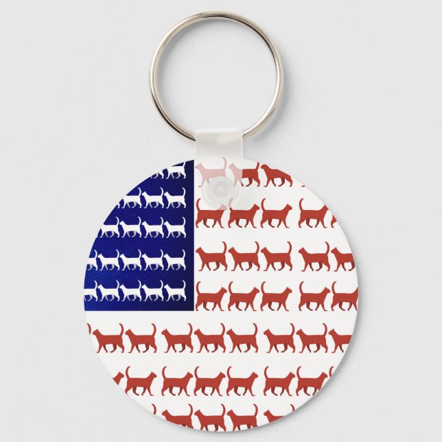 4. Juli Katzenflagge Rot Weiß und Blau Schlüsselanhänger (Vorderseite)