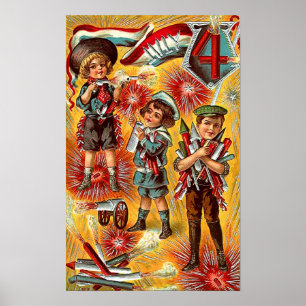 4. Juli - Kinder mit Fireworks Poster