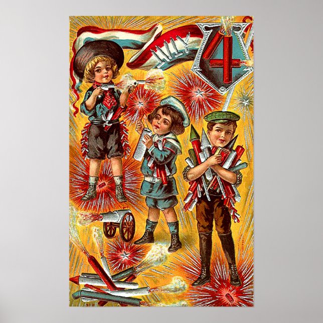 4. Juli - Kinder mit Fireworks Poster (Vorne)