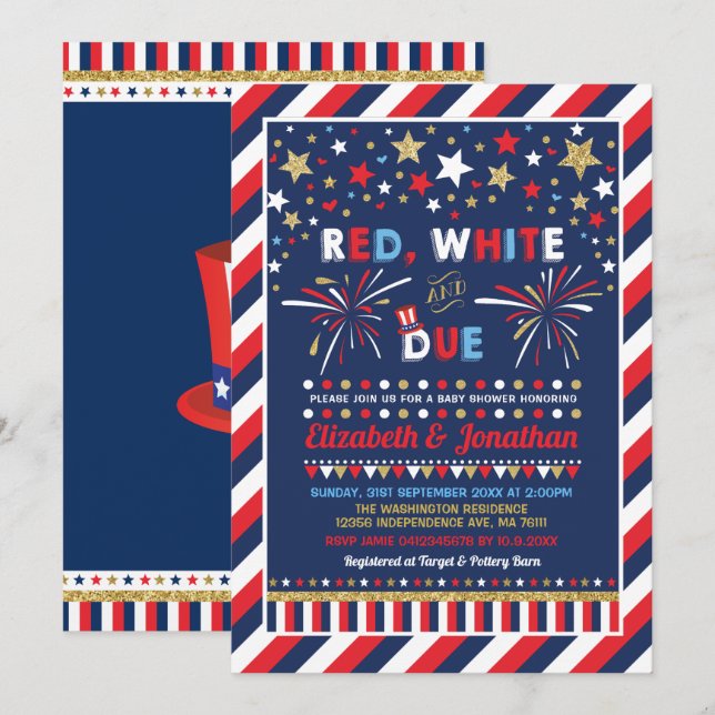 4. Juli Kinderdusche Patriotischer Amerikanische U Einladung (Vorne/Hinten)