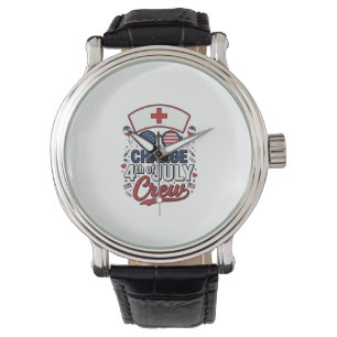 4. Juli Krankenpfleger Crew Patriotisches Medizini Armbanduhr