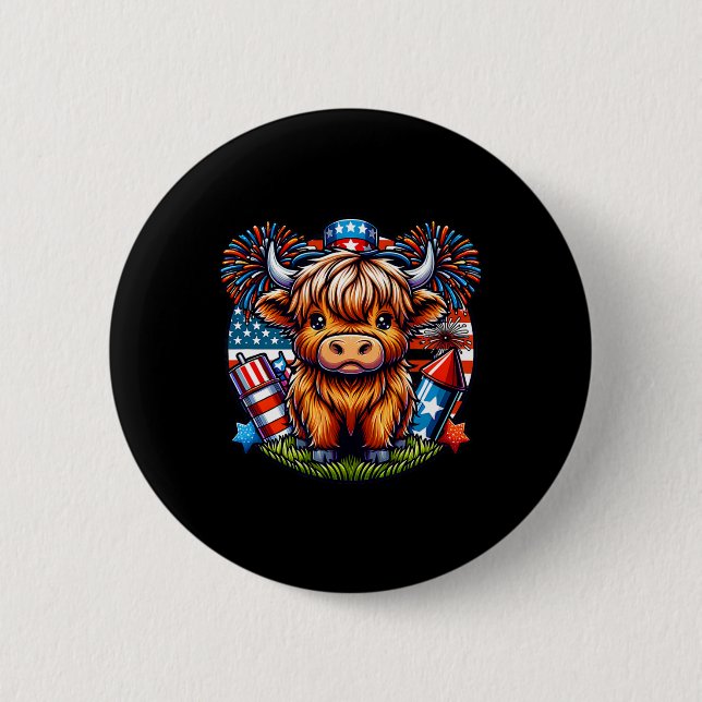 4. Juli Kuh Patriotischer Niedlicher Kuh Bauer Button (Vorderseite)