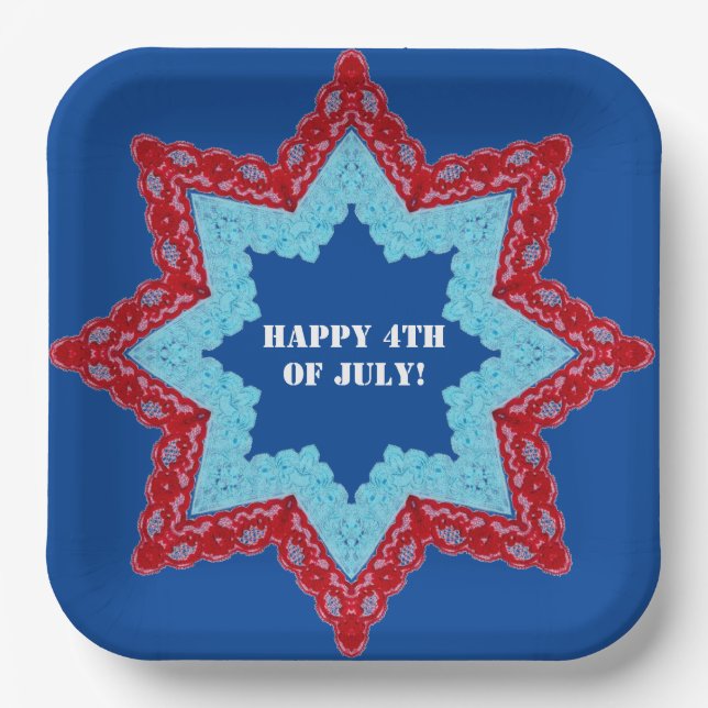 4. Juli Lace Red White Blue Pappteller (Vorderseite)