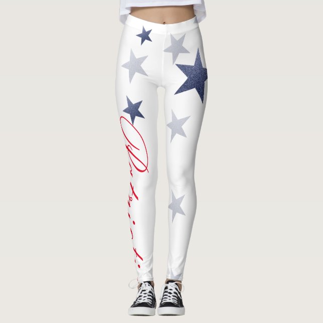 4. Juli, Leggings mit weißen und blauen Sternen. (Vorderseite)