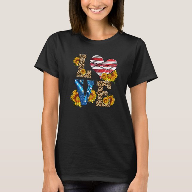 4. Juli Liebe Heart Leopard Patriotic USA Ameri T-Shirt (Vorderseite)