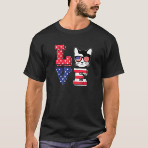4. Juli Liebe Katze Patriotische Amerikanische Fla T-Shirt