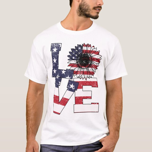 4. Juli Liebe Sonnenblume Patriotische amerikanisc T-Shirt (Vorderseite)