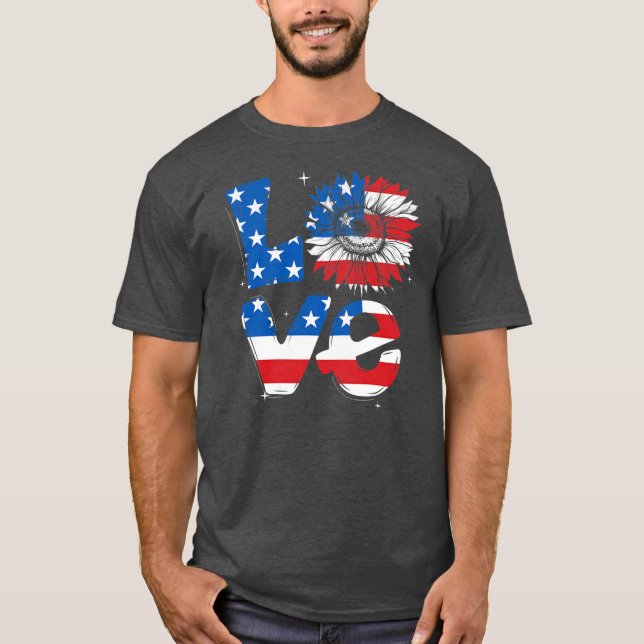 4. Juli Liebe Sonnenblume Patriotischer Amerikaner T-Shirt (Vorderseite)