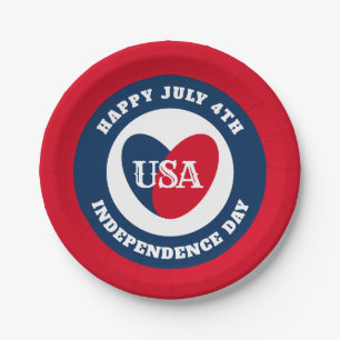 4. Juli Liebe USA Patriotisches Rot Weiß Blau Pappteller