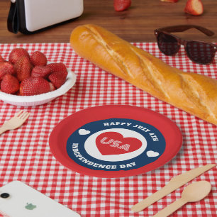 4. Juli Liebe USA Patriotisches Rot Weiß Blau Pappteller