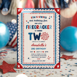 4. Juli Little Firecracker 2. Geburtstagsfeier Einladung