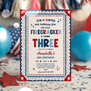 4. Juli Little Firecracker 3. Geburtstagsfeier Einladung