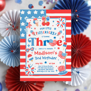 4. Juli Little Firecracker 3. Geburtstagsfeier Einladung