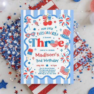4. Juli Little Firecracker 3. Geburtstagsfeier Einladung