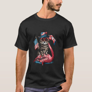 4. Juli Lustige Katze Flamingo Amerikanische Flagg T-Shirt