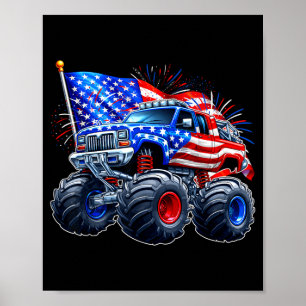 4. Juli lustiger Monstertruck USA-Flagge patriotis Poster