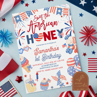 4. Juli Mädchen American hONEy Geburtstag Einladung
