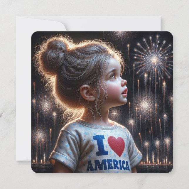 4. Juli Mädchen beim Party Feuerwerk beobachten Einladung (Vorderseite)