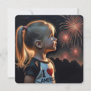 4. Juli Mädchen beim Party Feuerwerk beobachten Einladung