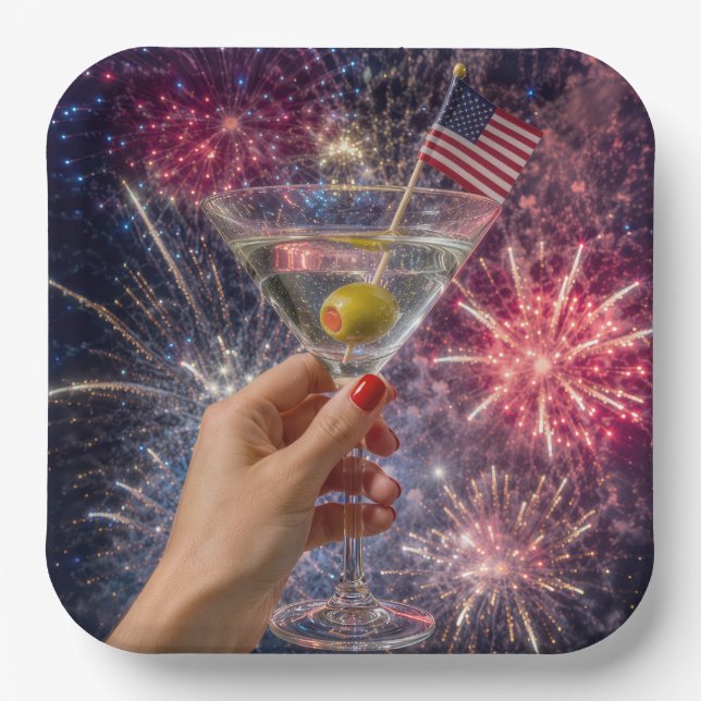 4. Juli Martini Toast Pappteller (Vorderseite)