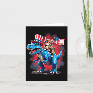 4. Juli Meowica American Flag Cat Riding Dinos Karte