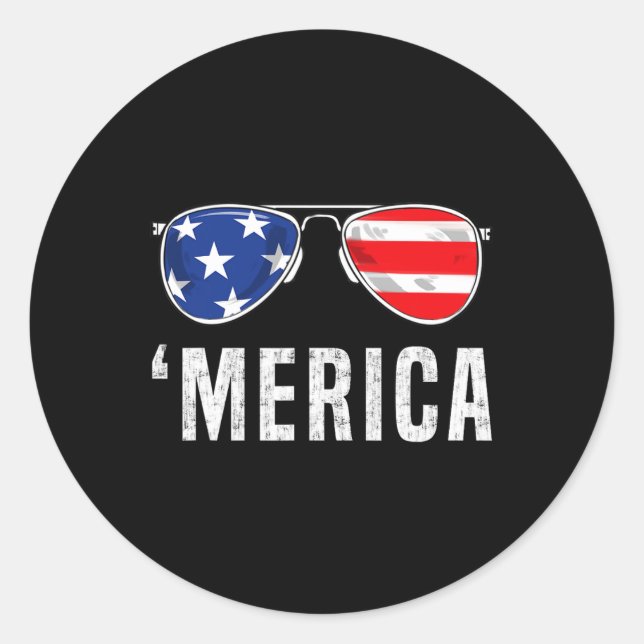 4. Juli Merica American Flag Sonnenbrillen Boys G Runder Aufkleber (Vorderseite)