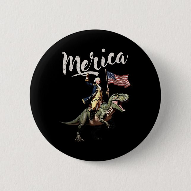4. Juli Merica George Washington Riding A Dino Button (Vorderseite)