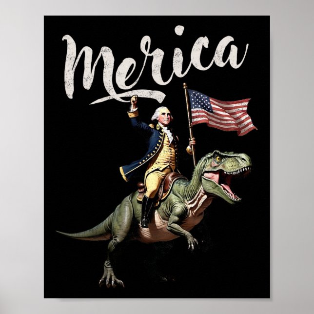 4. Juli Merica George Washington Riding A Dino Poster (Vorne)