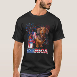 4. Juli Merica USA Flag Dog Lover Firework Pat T-Shirt