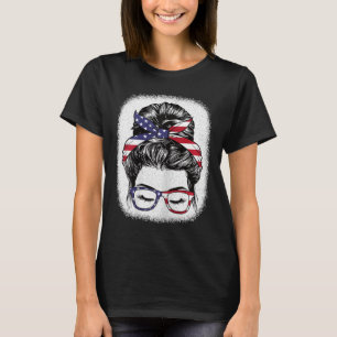 4. Juli Messy Bun American Flag Patriotic Wome T-Shirt