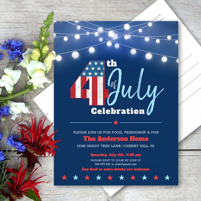 4. Juli Moderne GRILLEN Stars Stripes Red White Einladungspostkarte (Von Creator hochgeladen)