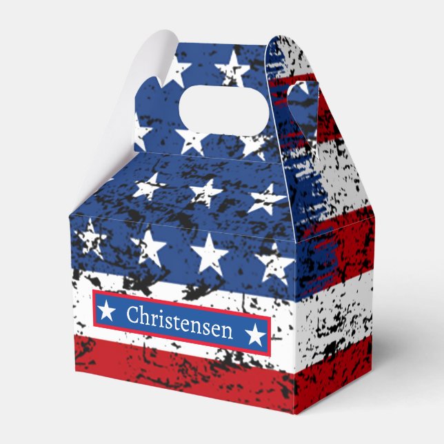 4. Juli Monogram Name Patriotic American Flag Geschenkschachtel (Vorderseite)
