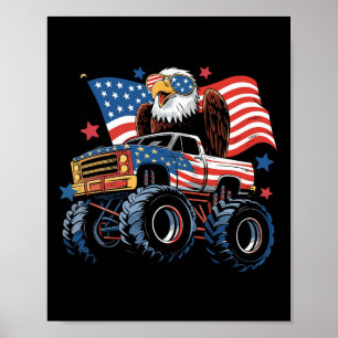 4. Juli Monster Truck Bald Eagle American Flag Poster