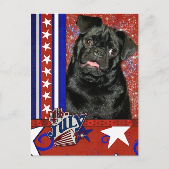 4. Juli - Mops - Ruffy Postkarte (Vorderseite)