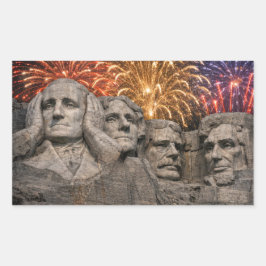 4. Juli Mount Rushmore Humor mit Feuerwerk Rechteckiger Aufkleber