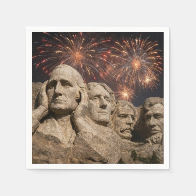 4. Juli Mount Rushmore Humor mit Feuerwerk Serviette (Vorderseite)