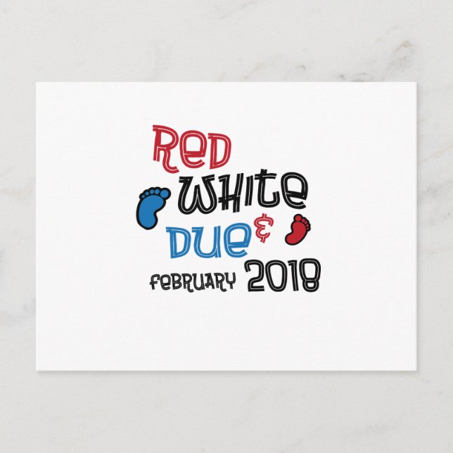 4. Juli Mutterschaft schwanger Red White Due Feb 2 Ankündigungspostkarte (Vorderseite)
