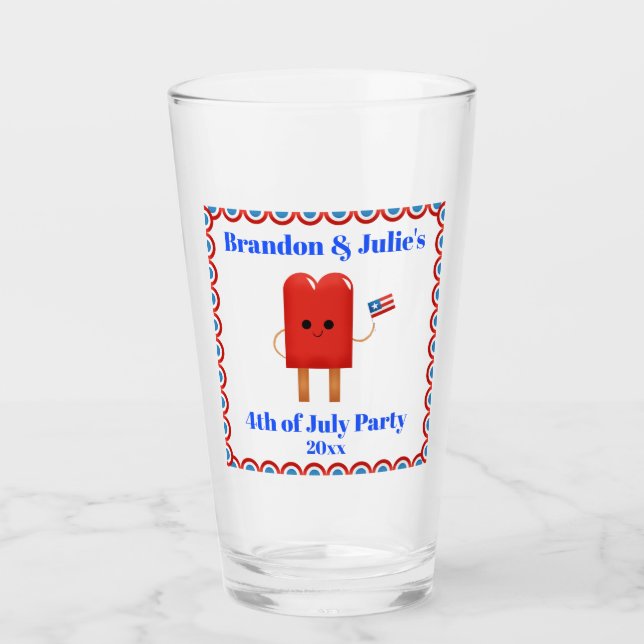 4. Juli Niedlich Patriotic Popsicle Beer Pint Glas (Vorderseite)